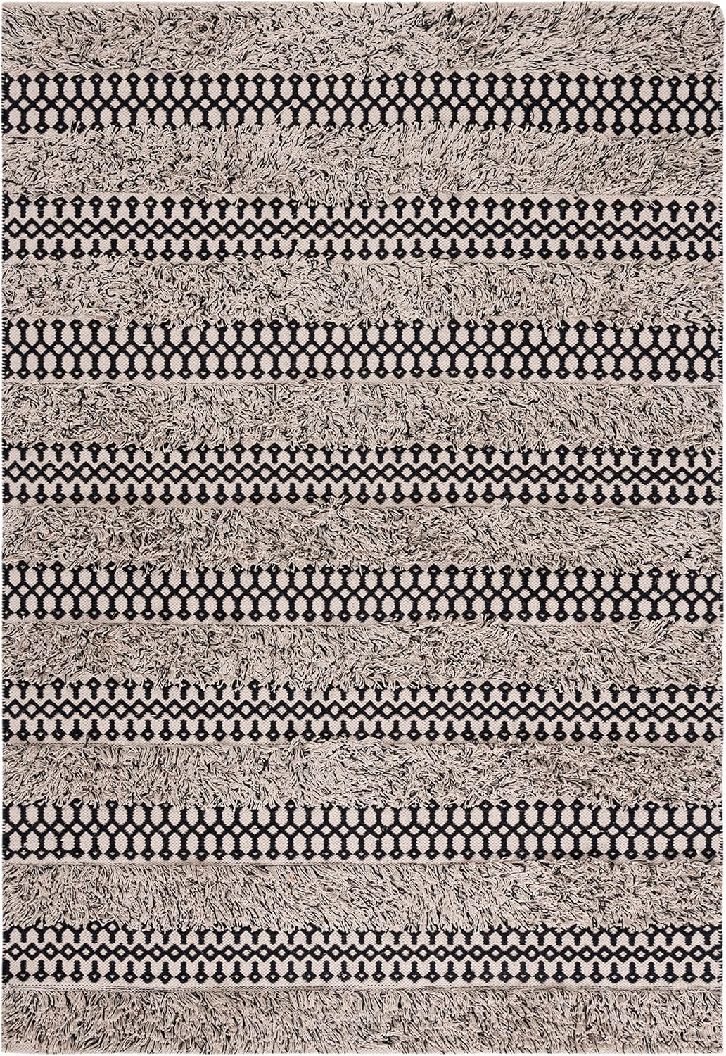 SAFAVIEH Natura Collection – Alfombra de área de 8 x 10 pies, color negro y marfil, diseño de algodón de tejido plano, fácil cuidado, ideal para
