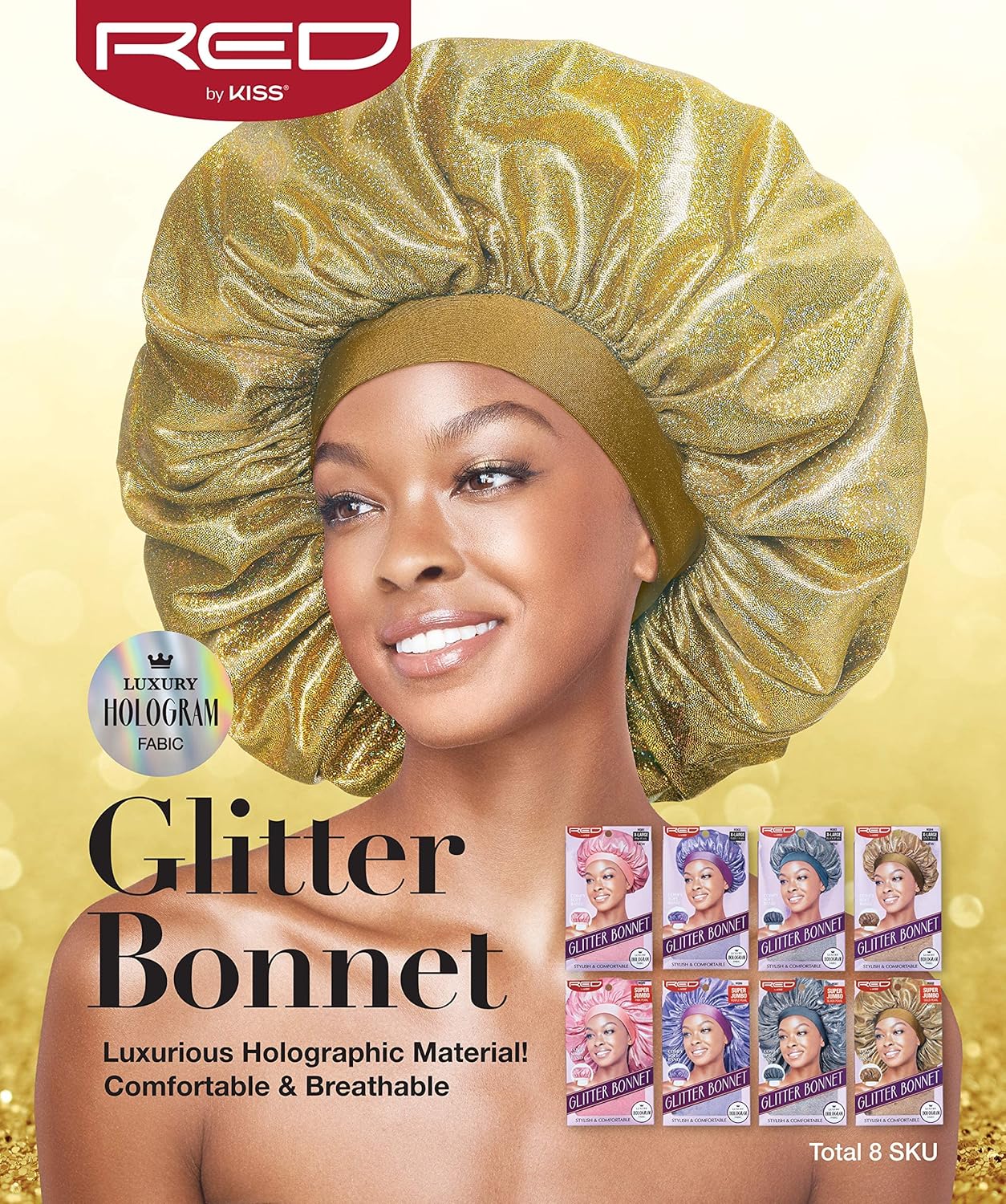 Red by Kiss Glitter Bonnet Premium Quality Sleeping Hair Bonnet Hair Cap
