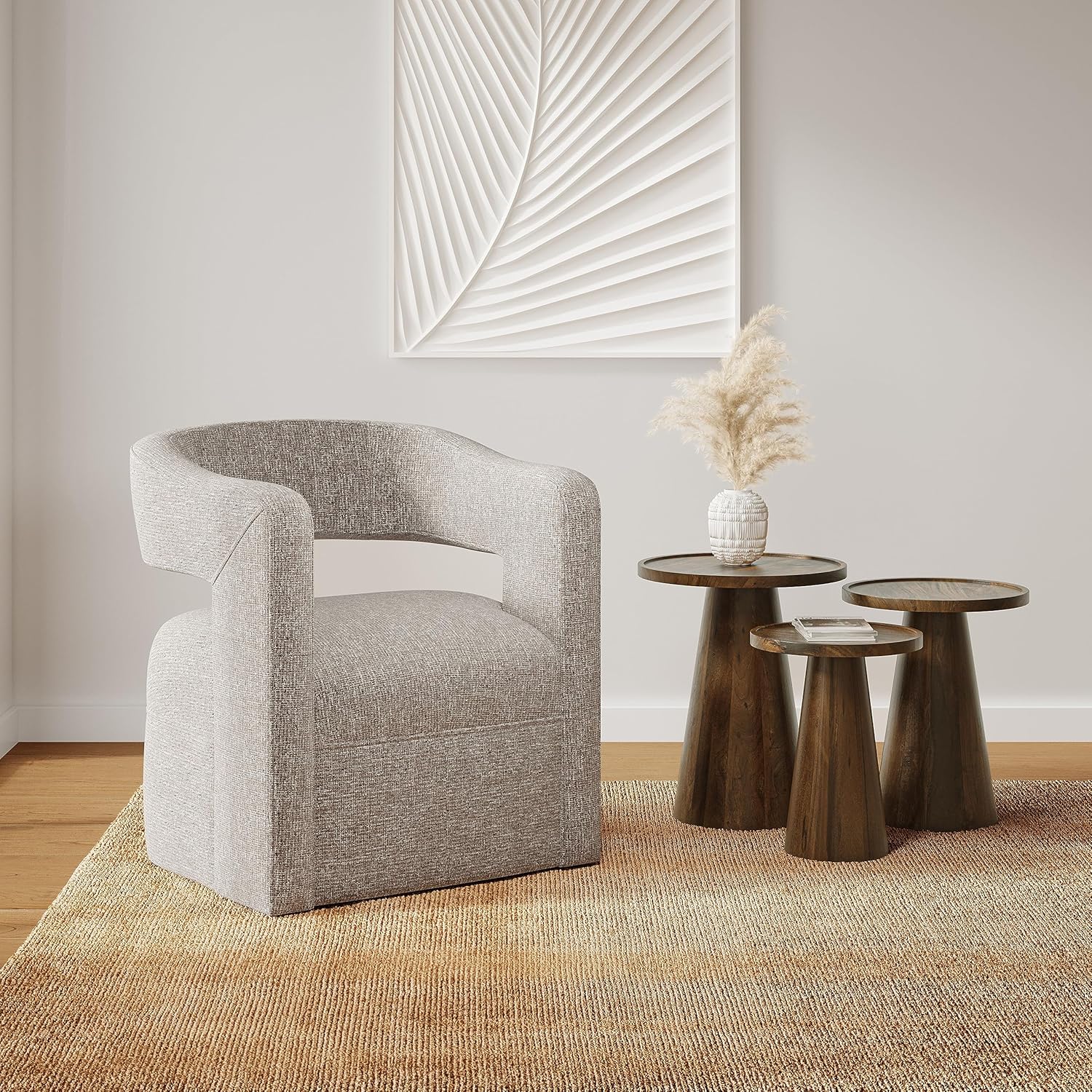Jofran Knox Mid-Century – Juego de 3 mesas anidables redondas con pedestal de madera maciza, color castaño