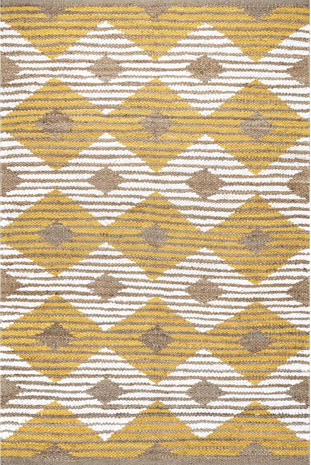 nuLOOM Alfombra trenzada a mano de Mezclilla Marla y Yute de Diamantes, 3 x 5 pies, Color Amarillo