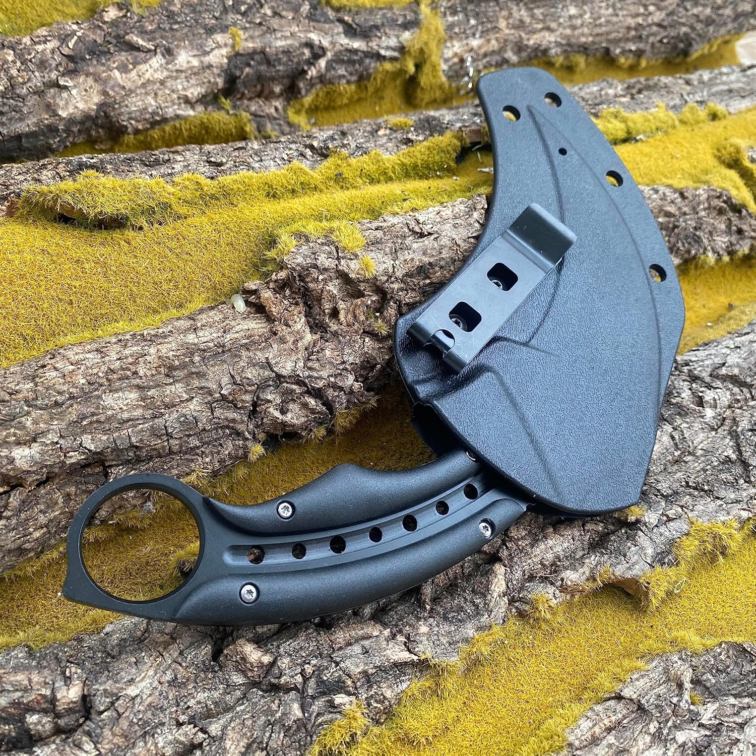 AULAKNIV Cuchillo de garra Raptor de borde dentado de 8.1 pulgadas, cuchillo táctico de hoja fija de espiga completa con funda y clip Kydex,