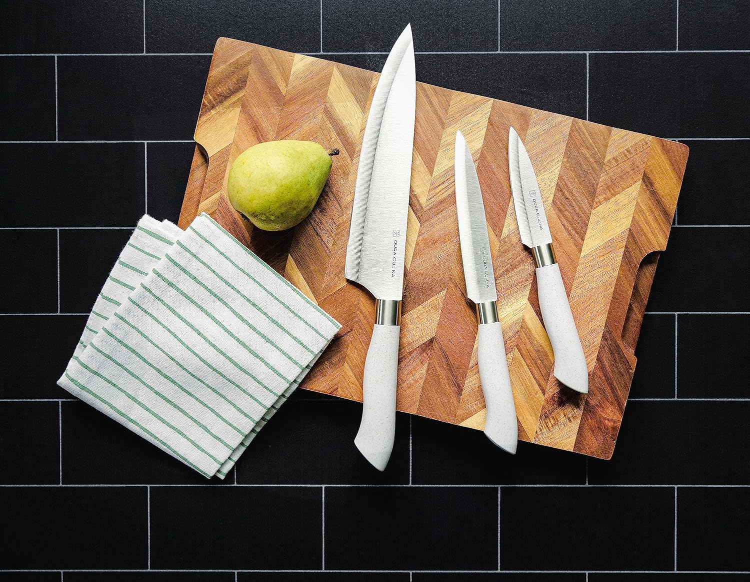 DURA LIVING EcoCut – Juego de cuchillos de cocina de 5 piezas, cuchillas de acero inoxidable de alto carbono, asas ergonómicas sostenibles,