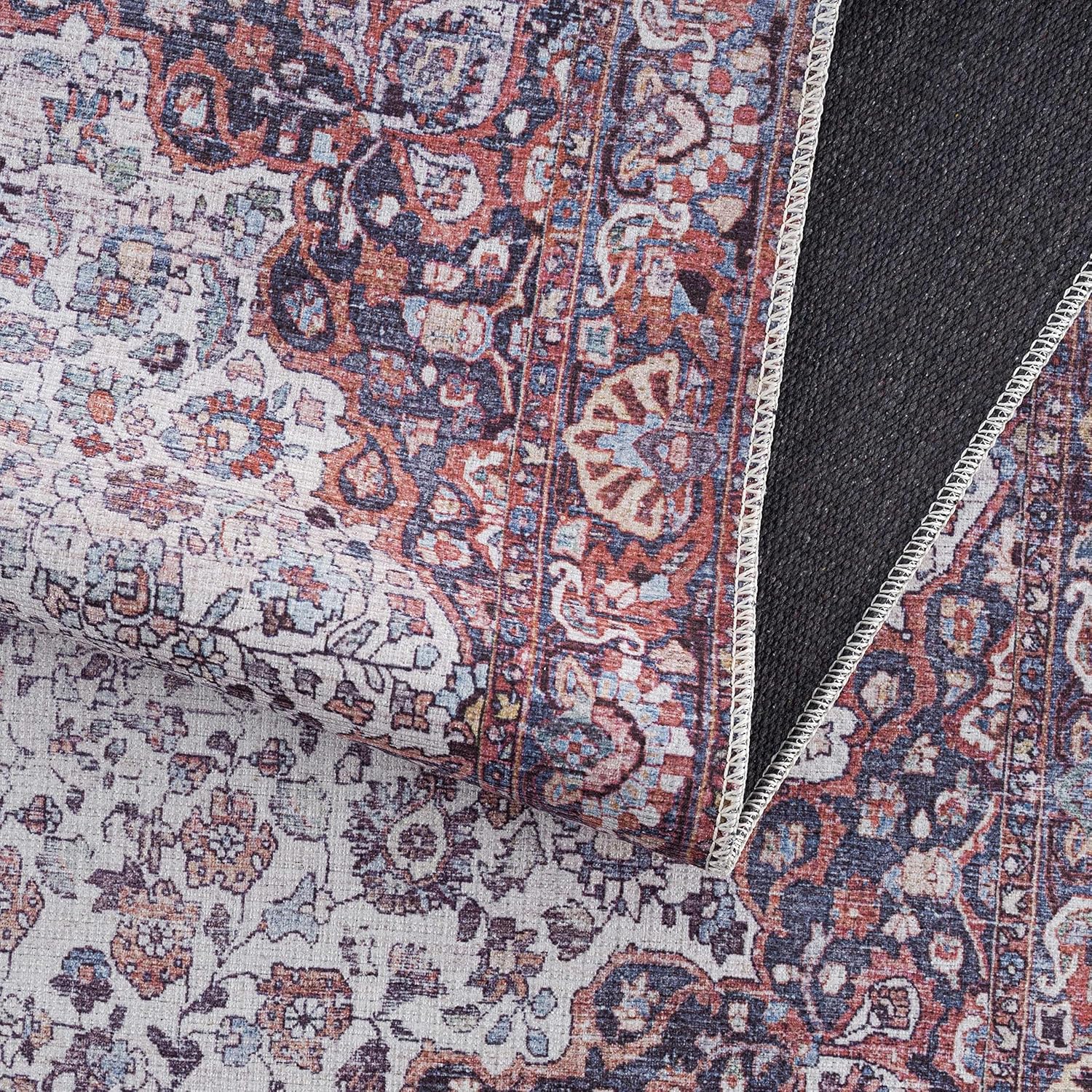 Georgia Collection Cael – Alfombra lavable a máquina, estilo oriental persa floral desteñido, para sala de estar y dormitorio, alfombra envejecida