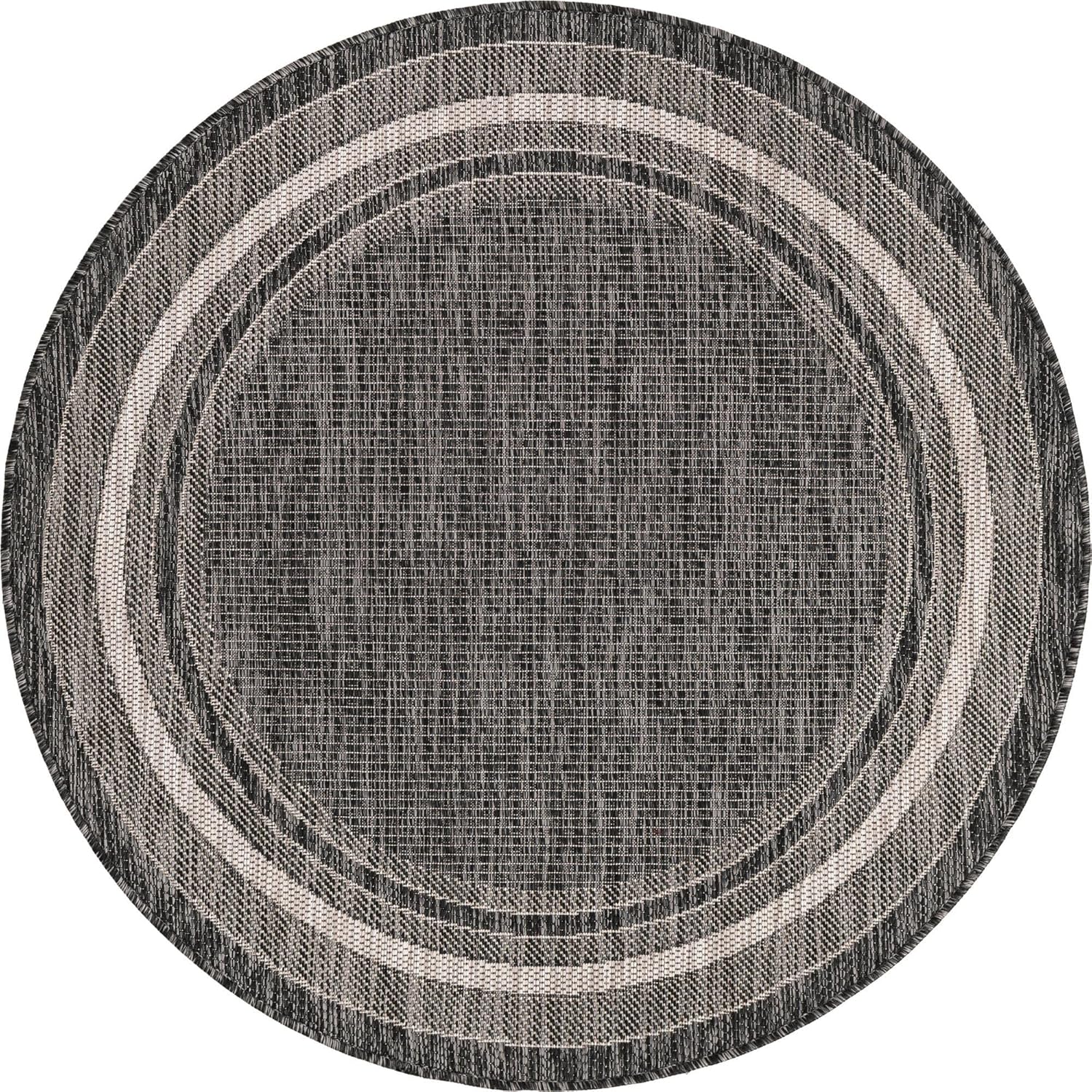 Unique Loom – Colección Outdoor Border – Tapete para exteriores de borde suave – 4pies 1pulgada, redondo, negromarfil