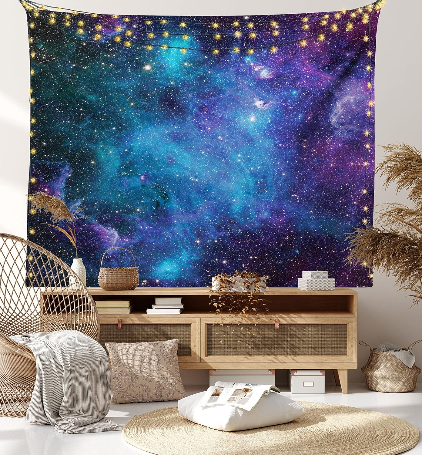 Ambesonne Tapiz del espacio exterior, estrellas galaxias en el espacio, planetas astronómicos celestiales en el universo, Vía Láctea, decoración de