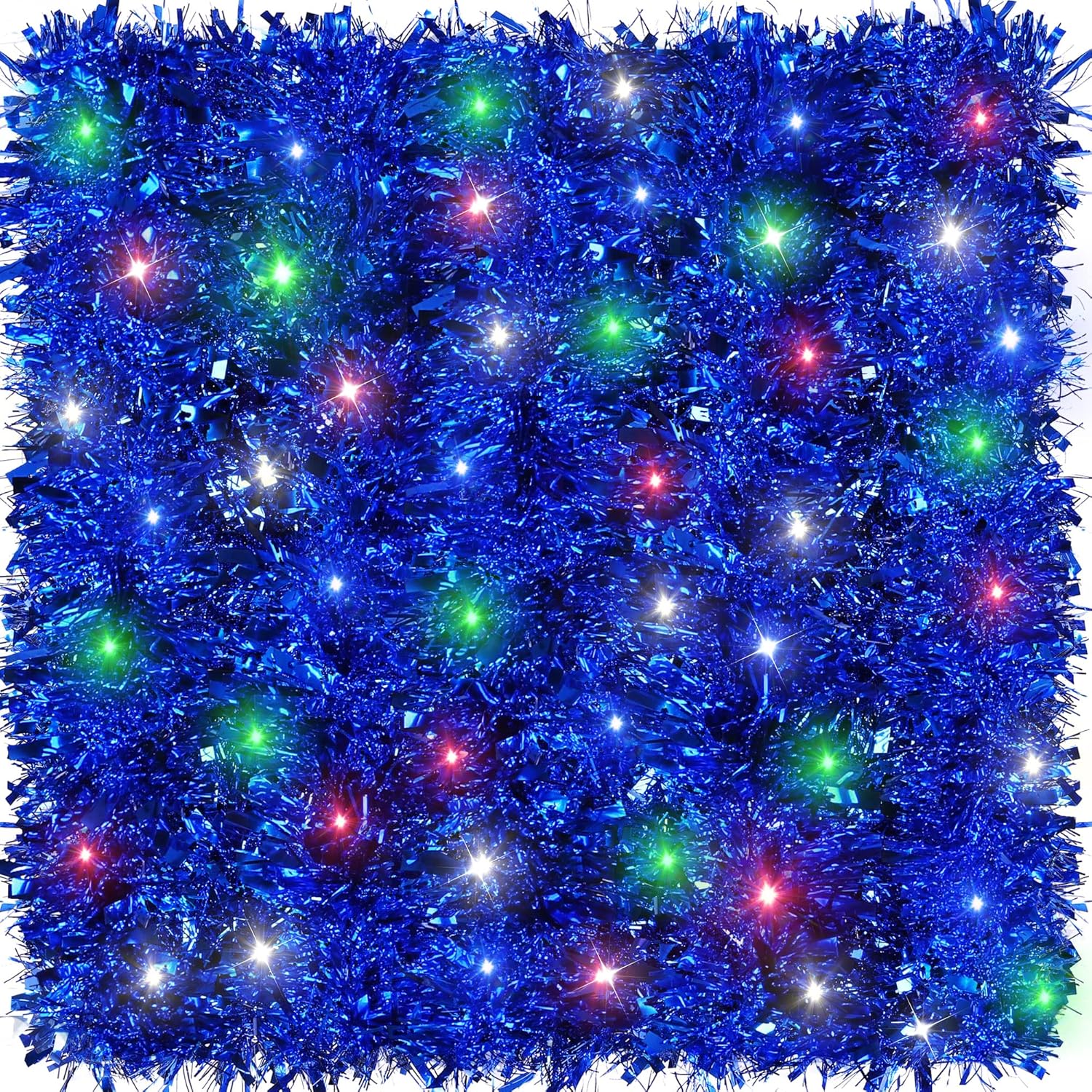 Fovths Guirnalda de oropel de Navidad de 39.4 pies con 120 luces LED, guirnalda de oropel colgante para decoración de árbol de Navidad, azul rey
