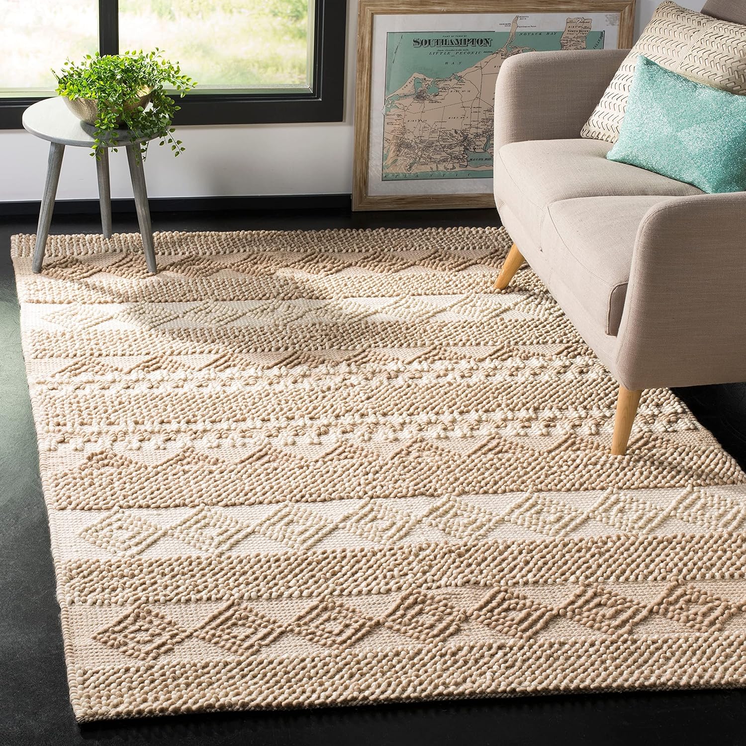 SAFAVIEH Natura Collection – Alfombra de área de 8 x 10 pies, gris y marfil, hecha a mano de lana tribal marroquí y algodón, ideal para zonas de