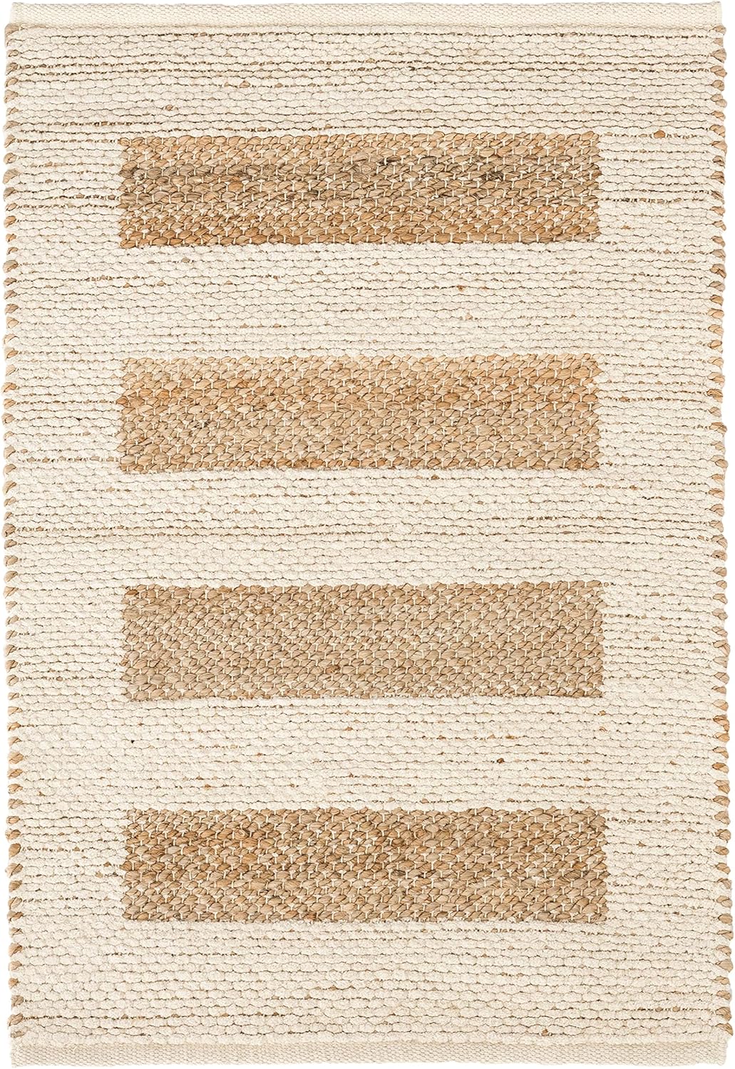 Dash and Albert Milo – Alfombra de yute y algodón, 2 x 3 pies, alfombra decorativa tejida a mano a rayas marfil, duradera, pelo bajo, habitación de