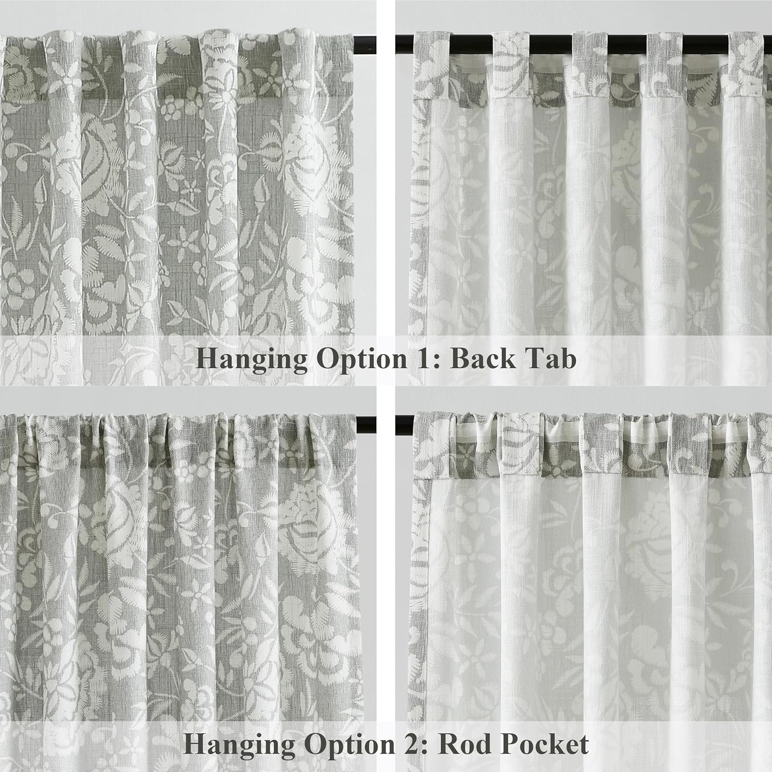 Vision Home Cortinas semitraslúcidas con bolsillo para barra y pestaña trasera, de lino jacobeo, con textura, filtrado de luz, cortinas blancas y