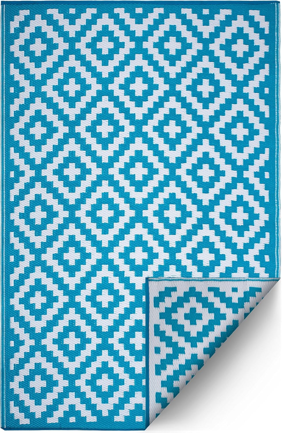 FH Home – Alfombra para exteriores, impermeable, resistente a la decoloración, reversible, plástico reciclado de alta calidad, acabado geométrico