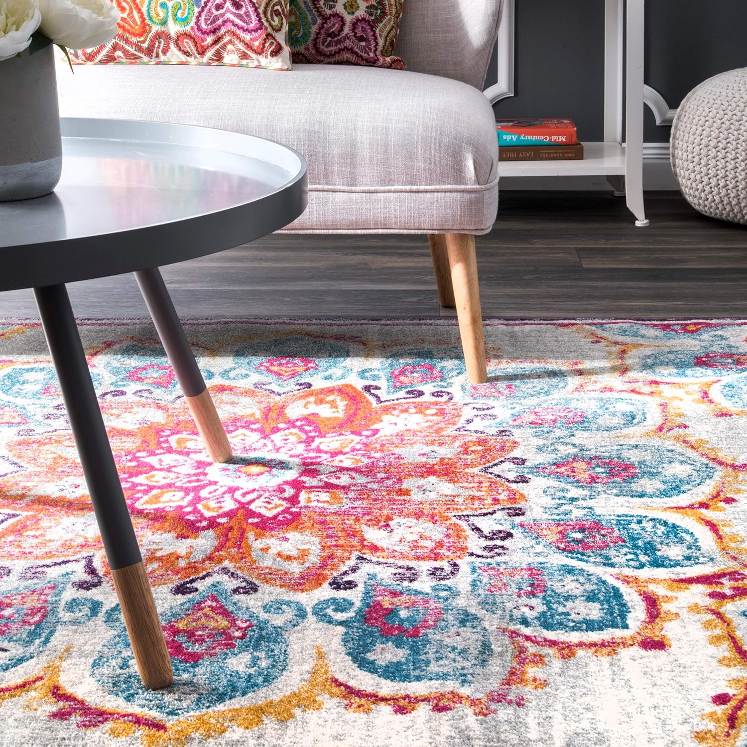 nuLOOM Kiyoko – Alfombra de gran tamaño, diseño floral, color turquesa de 2′ 8″ x 8′, Tela, Rosado