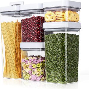 Paquete de 5 tarros de almacenamiento de plástico con tapa hermética recipientes herméticos de almacenamiento de alimentos con tapas, tarros de Paquete de 5 tarros de almacenamiento de plástico con tapa hermética recipientes herméticos de almacenamiento de alimentos con tapas, tarros de