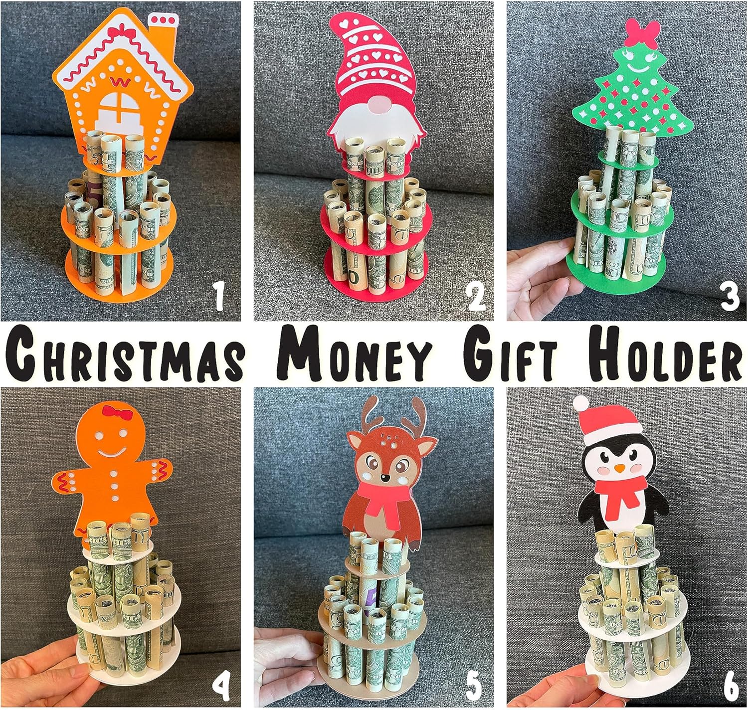 Soporte para dinero en efectivo de Feliz Navidad  Nuevo soporte de madera hecho a mano para regalo de Navidad, múltiples agujeros de doble capa,