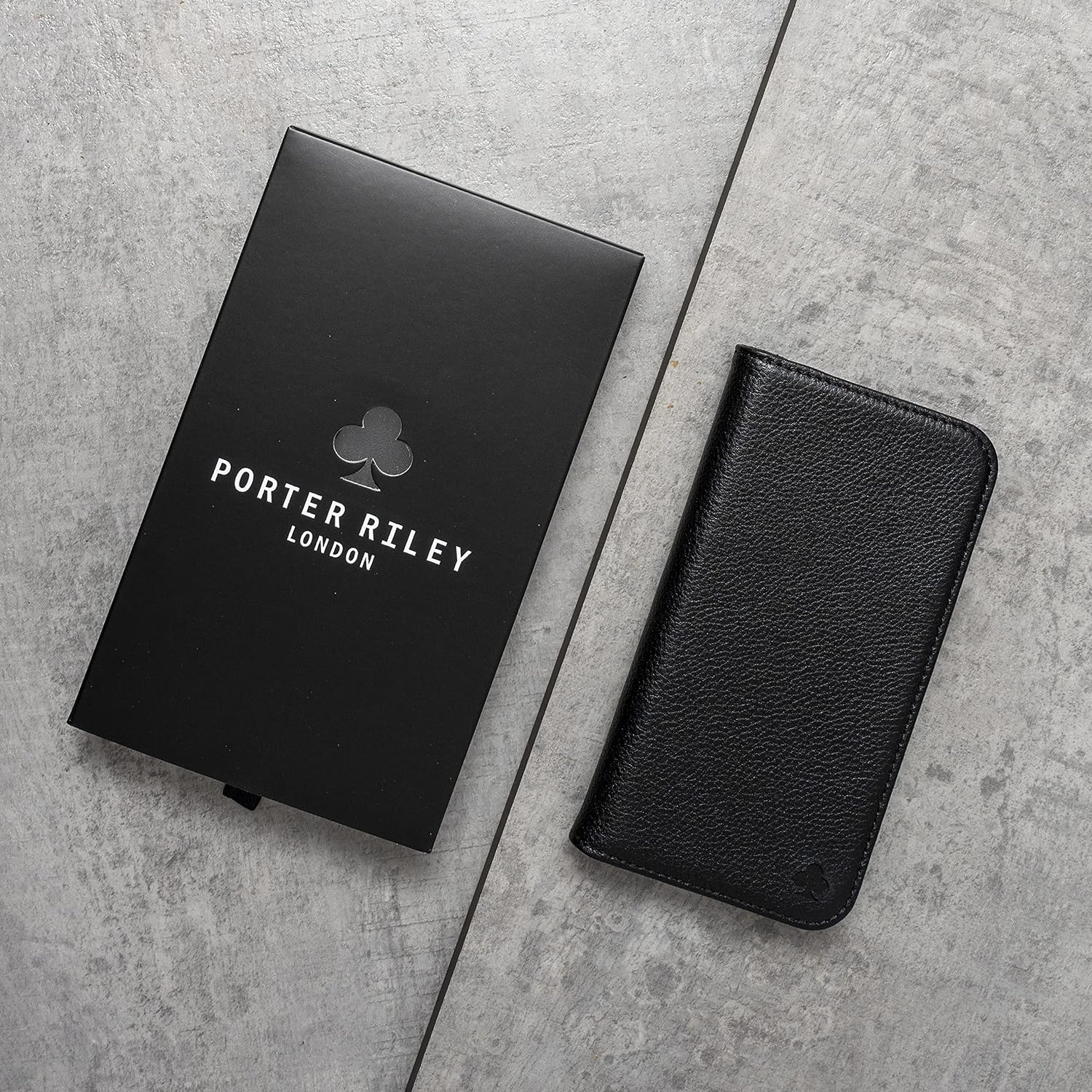 Porter Riley – Funda de cuero para Samsung Galaxy S20. Funda de piel auténtica con soporte, carteracubierta (negro puro)