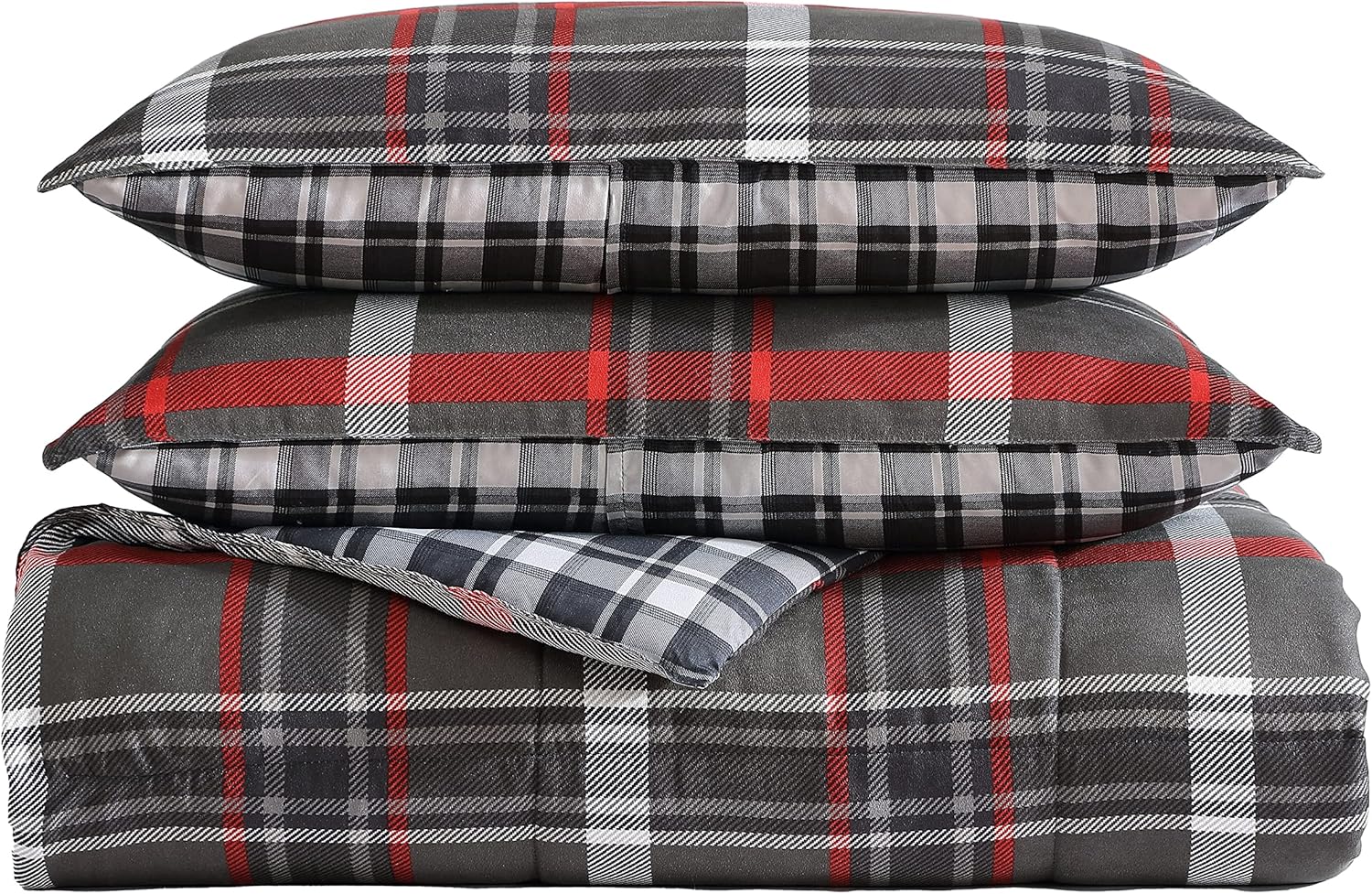 Eddie Bauer – Juego de edredón tamaño Queen, ropa de cama reversible a cuadros con fundas a juego, decoración del hogar para meses más fríos (gris