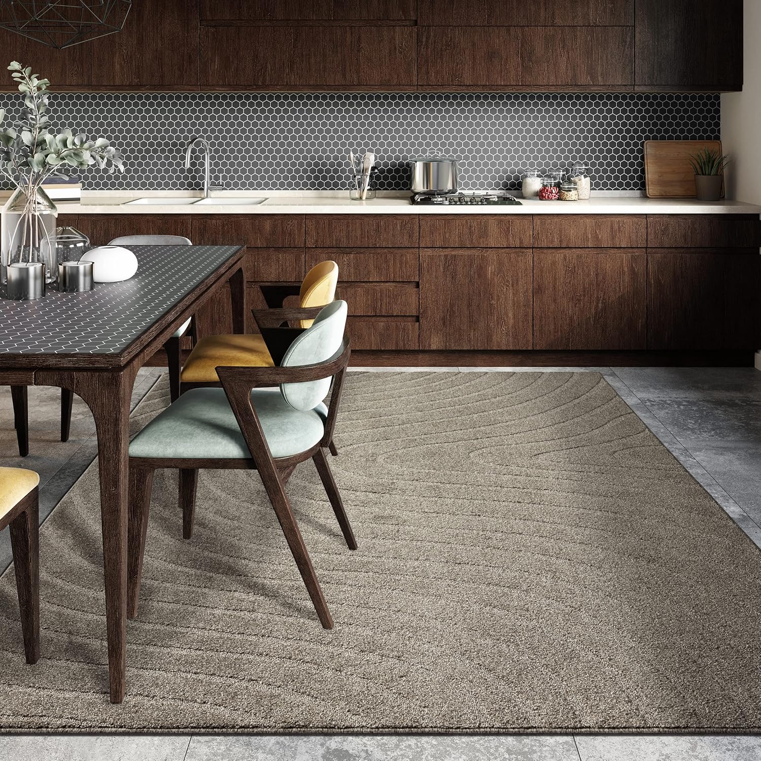 LUXE WEAVERS Alfombra moderna geométrica gris pardo 9×12, alfombra contemporánea resistente a las manchas