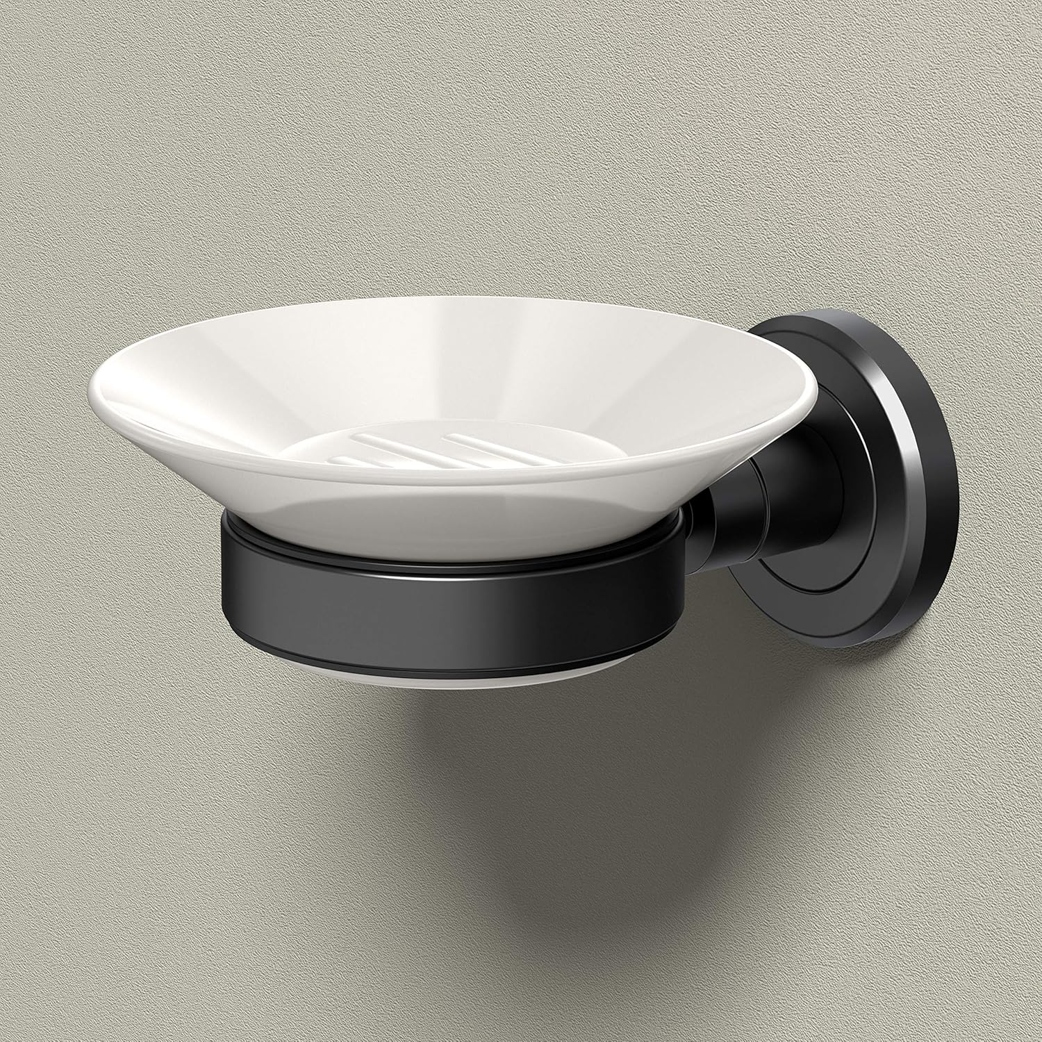 Gatco 1940MX Latitude II, soporte para jabonera, combo blanco y negro mate  Jabonera de porcelana montada en pared con soporte en negro mate  2.10