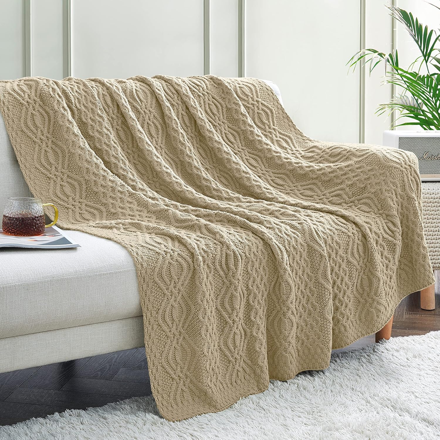 Aormenzy Manta de punto trenzado color gris pardo, manta de punto suave y cálida de gran tamaño para sofá, cama, sofá y sala de estar, 60 x 80