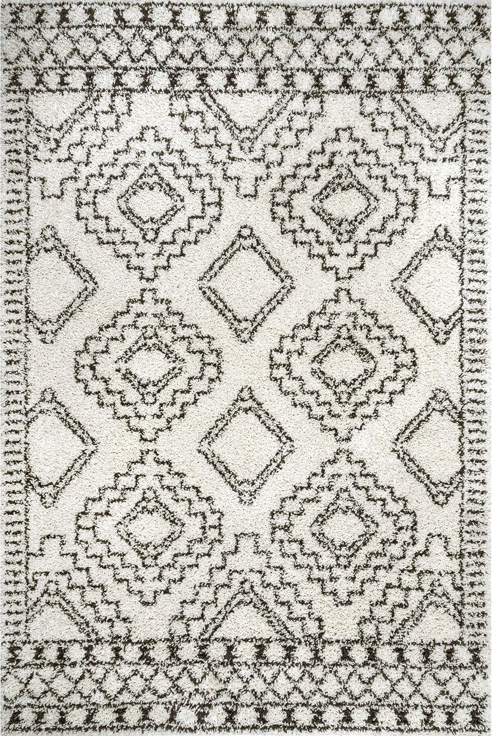 nuLOOM Lacey – Alfombra geométrica marroquí de pelo largo, 9 x 12 pulgadas, color blanco roto