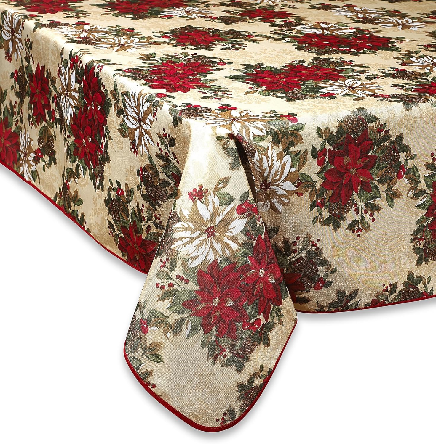 Violet Linen Mantel con diseño de jardín de flor de pascua europea, color beige, 60 x 102 pulgadas, rectangular, color beige