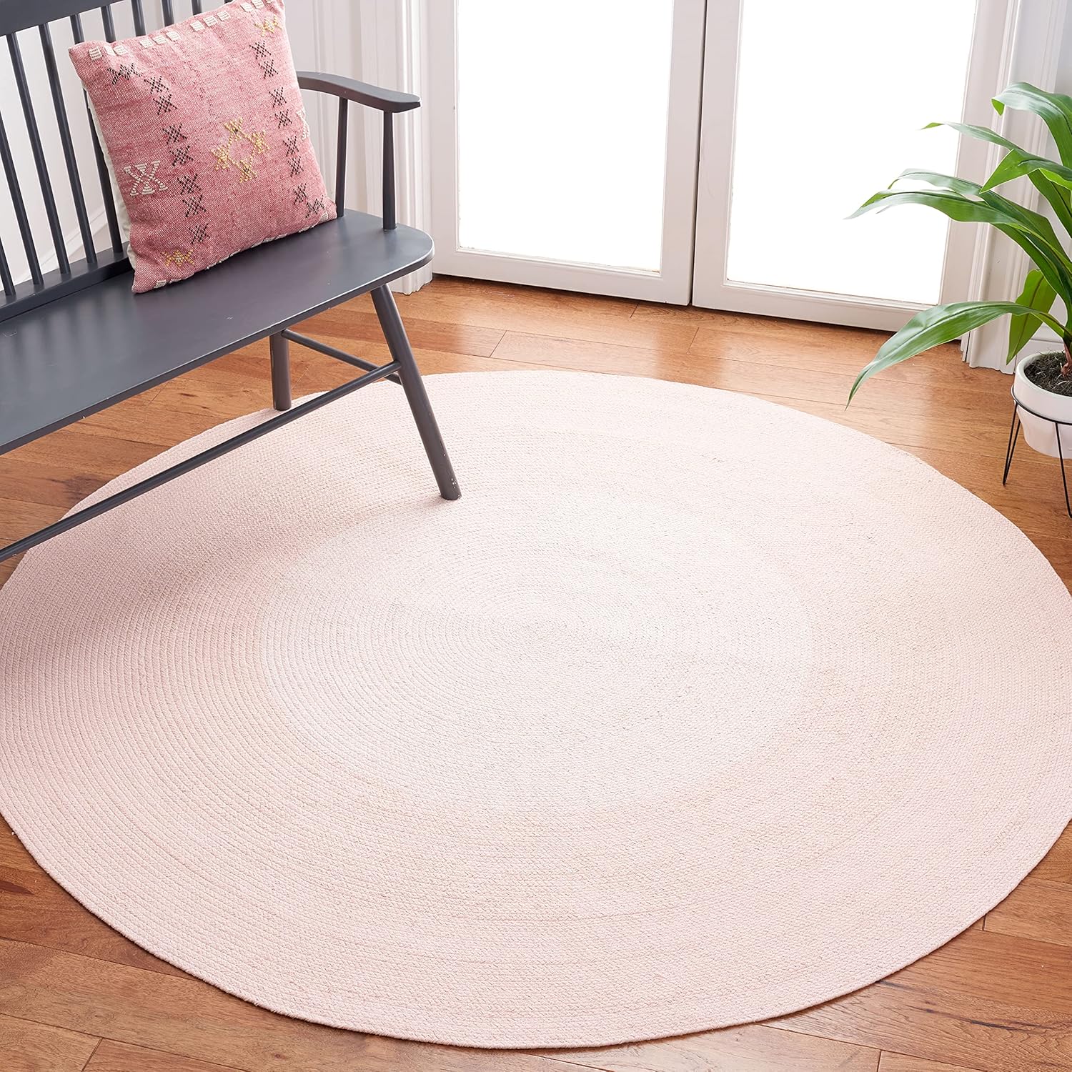 SAFAVIEH Cape Cod Collection – Alfombra redonda de 3 pies, color rosa, hecha a mano, de algodón trenzado, ideal para zonas de alto tráfico en sala