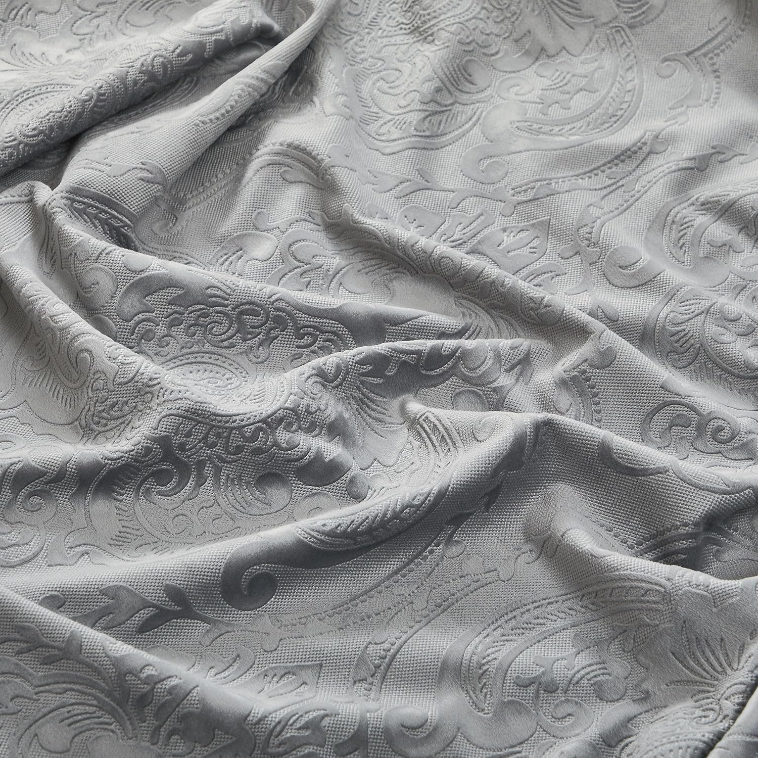GIGIZAZA Cortinas de terciopelo gris de 96 pulgadas de largo para sala de estar, 2 paneles de cortinas bohemias de lujo con estampado de flores en