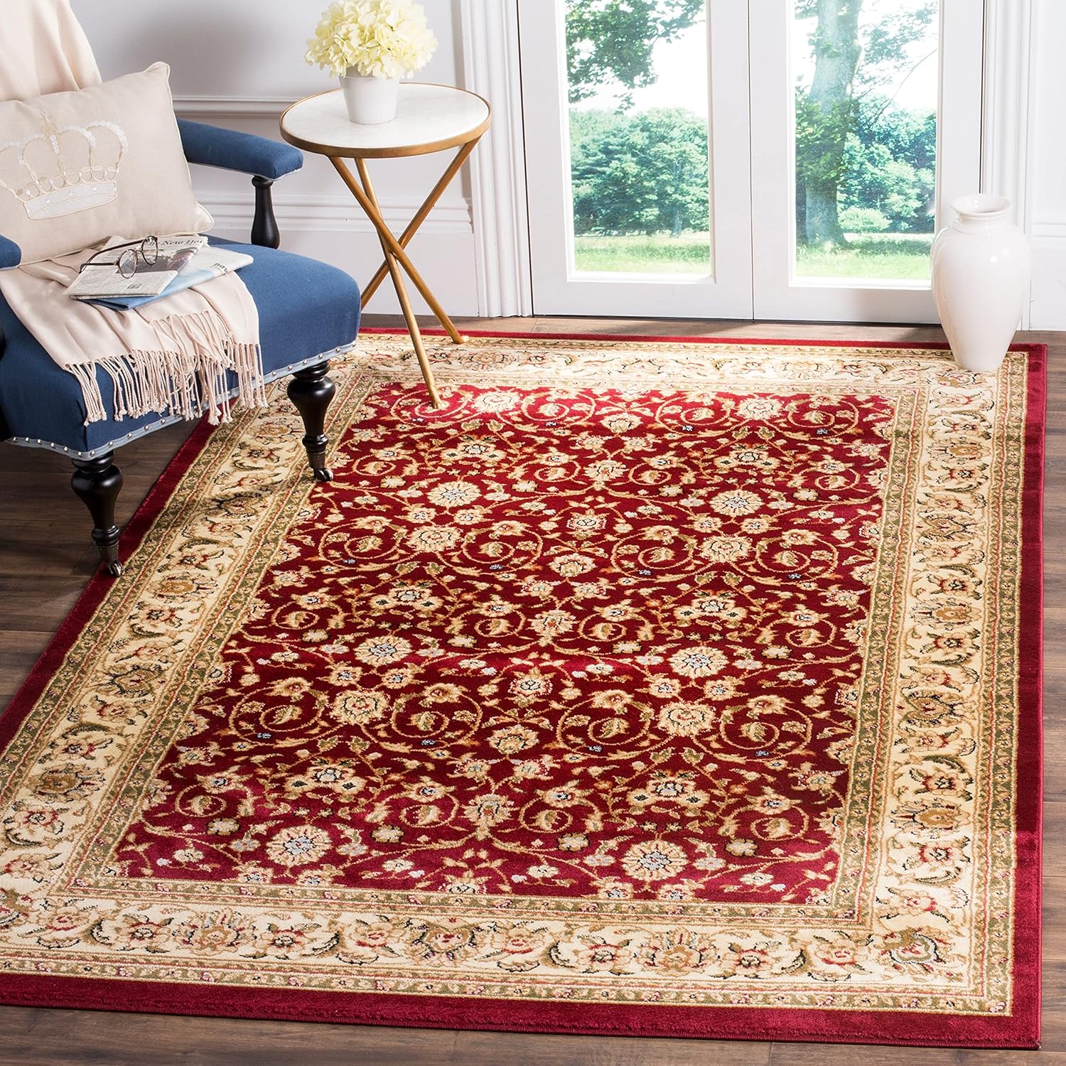 Safavieh Colección Lyndhurst LNH312A Alfombra tradicional oriental, color rojo y marfil, Polipropileno