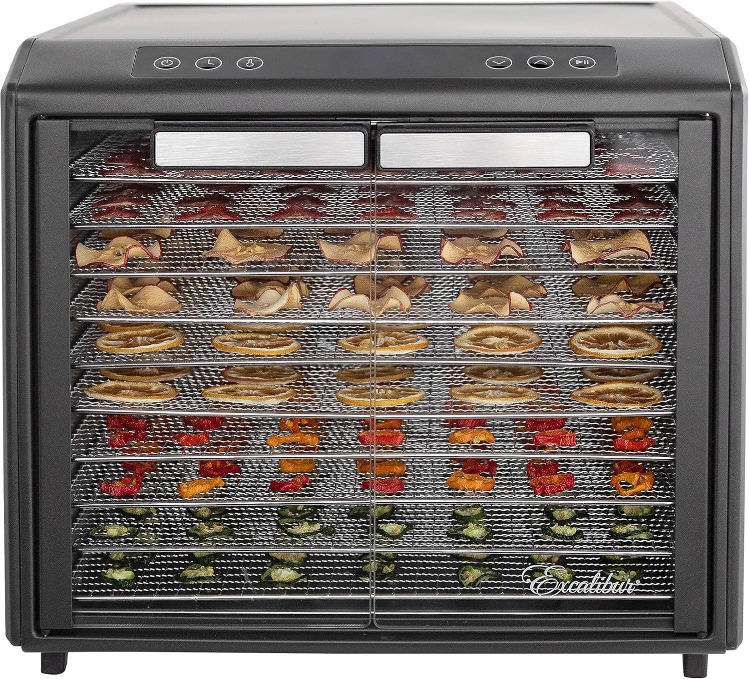 Excalibur Deshidratador eléctrico de alimentos Select Series 10 bandejas con control de temperatura ajustable, incluye bandejas de secado cromadas,