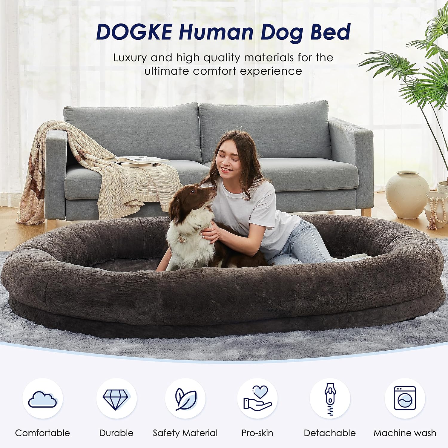 Cama humana extra grande para perro, cama de pelo de lujo de 260 GSM para personas, impermeable, lavable, cama gigante para perros humanos para