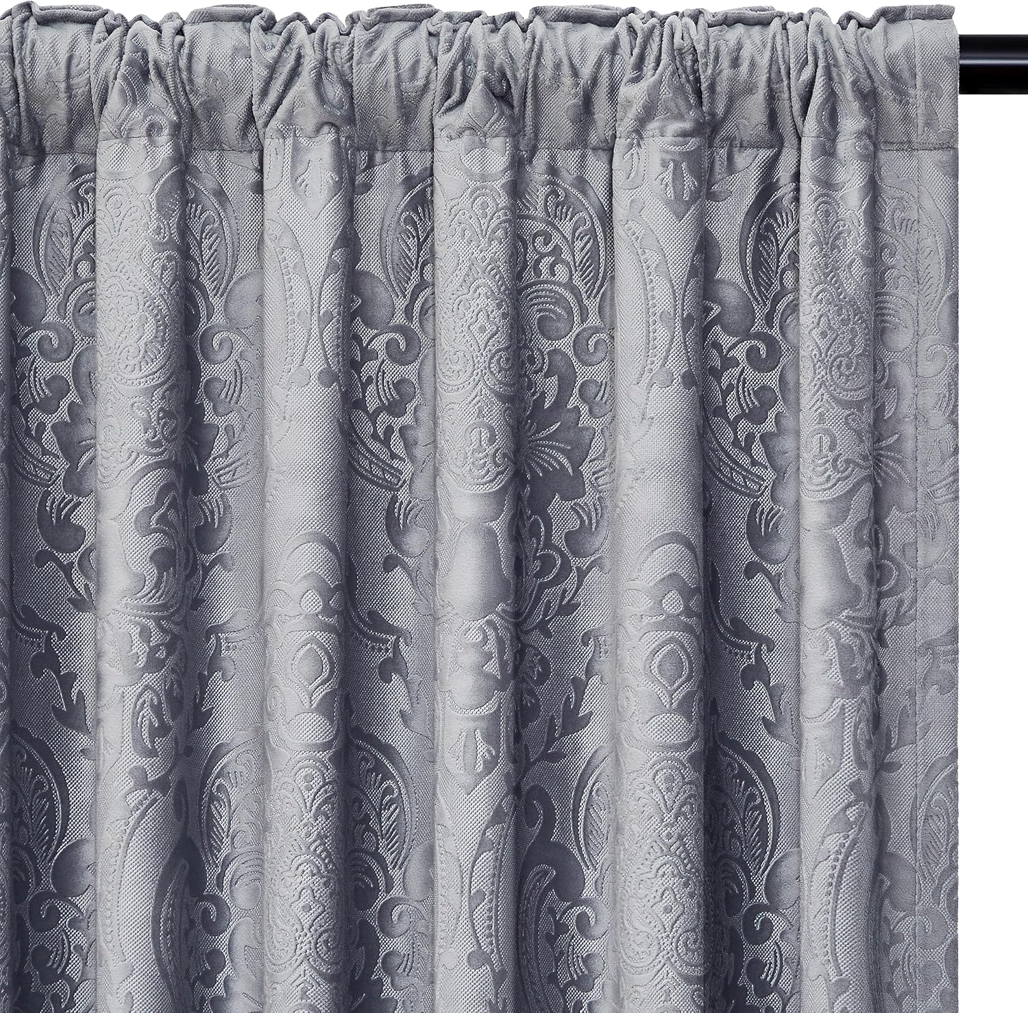 GIGIZAZA Cortinas de terciopelo gris de 96 pulgadas de largo para sala de estar, 2 paneles de cortinas bohemias de lujo con estampado de flores en