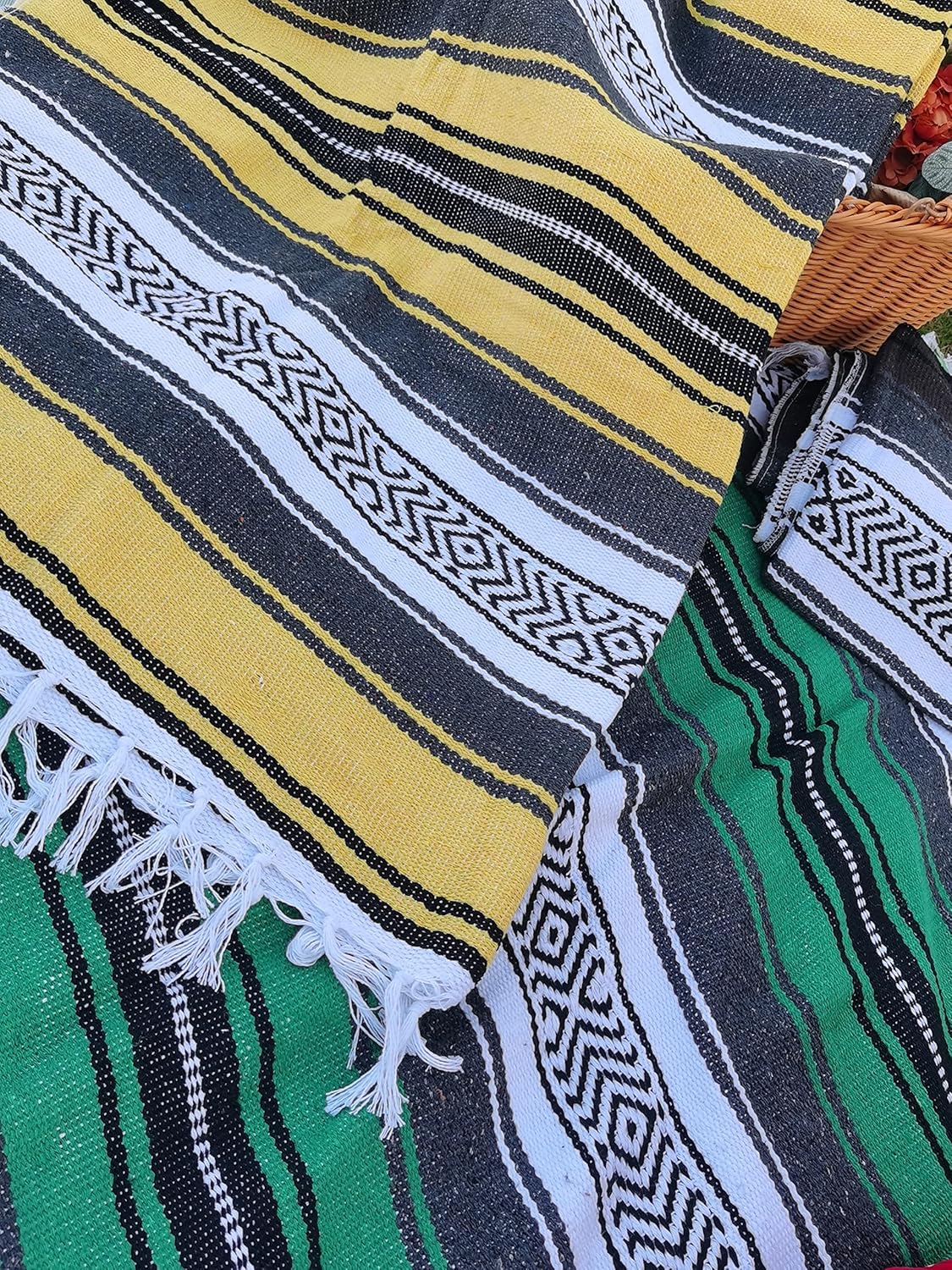 Manta mexicana grande de 77 pulgadas de largo x 46.4 pulgadas de ancho, perfecta como manta de yoga, manta para exteriores, manta de playa, manta de