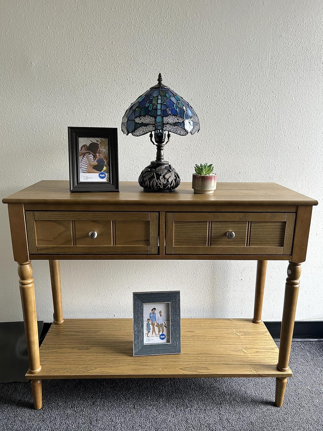Tiffany Lámpara de mesa con diseño de libélula azul, bombilla LED con vitral, incluye base de libélula para sala de estar, dormitorio, mesita de