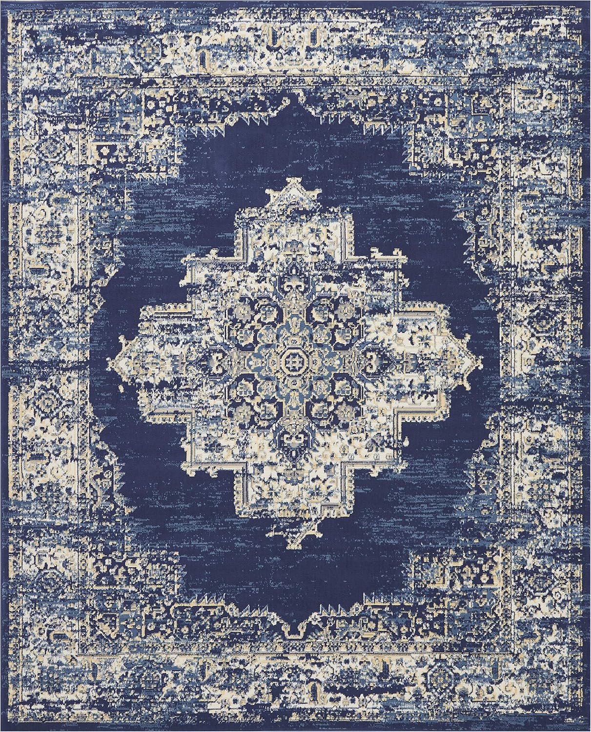 Nourison Grafix – Alfombra persa de 8 pies 6 pulgadas x 12 pies, azul marino, fácil de limpiar, no se desprenden hilos, para dormitorio, sala de