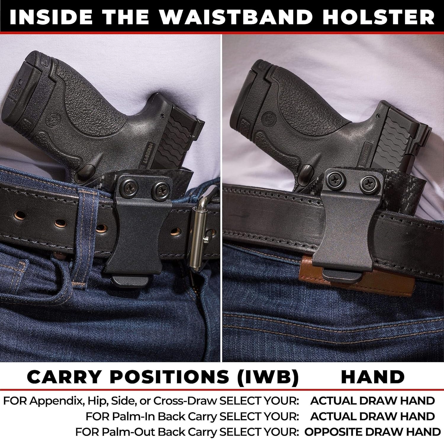 Óptica redondeadaRMR Cut IWB KYDEX Holster  Compatible con garras  Retención ‘Posi-Click’  Ajuste personalizado  Adj. Cant  100% fabricado en
