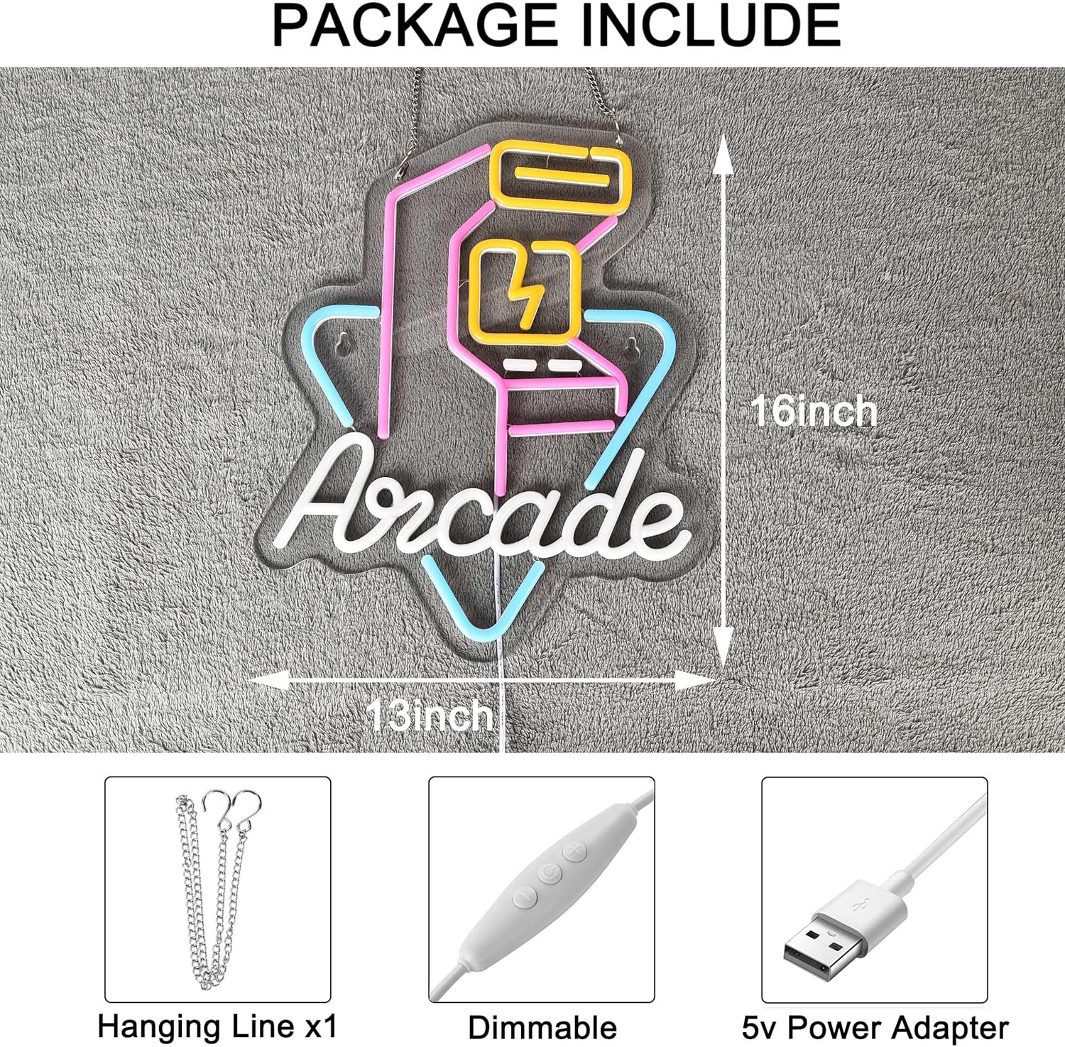 Letrero de neón Arcade para decoración de pared con interruptor regulable LED de neón