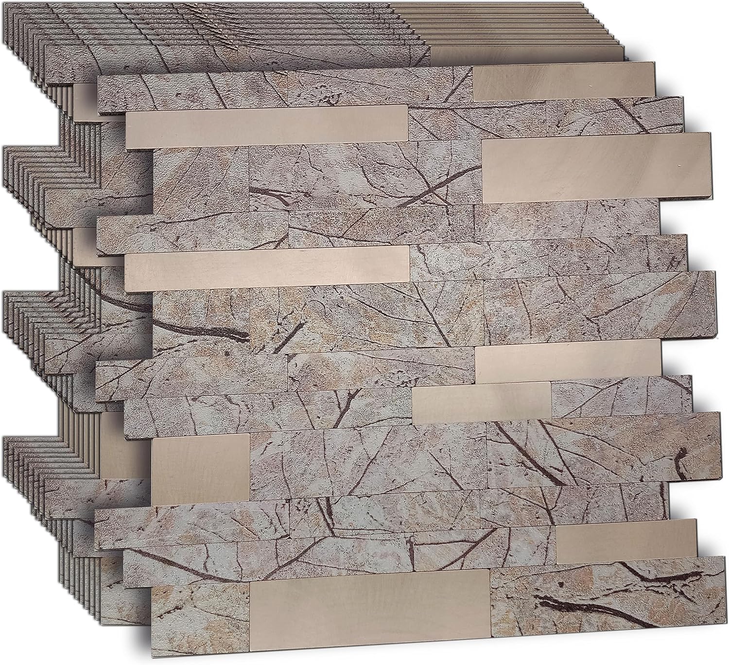 XUANINY 10 hojas de azulejos metálicos para salpicaduras en muro, autoadhesivas, aluminio 3D, paneles de pared para cocina, baño, dormitorio, sala