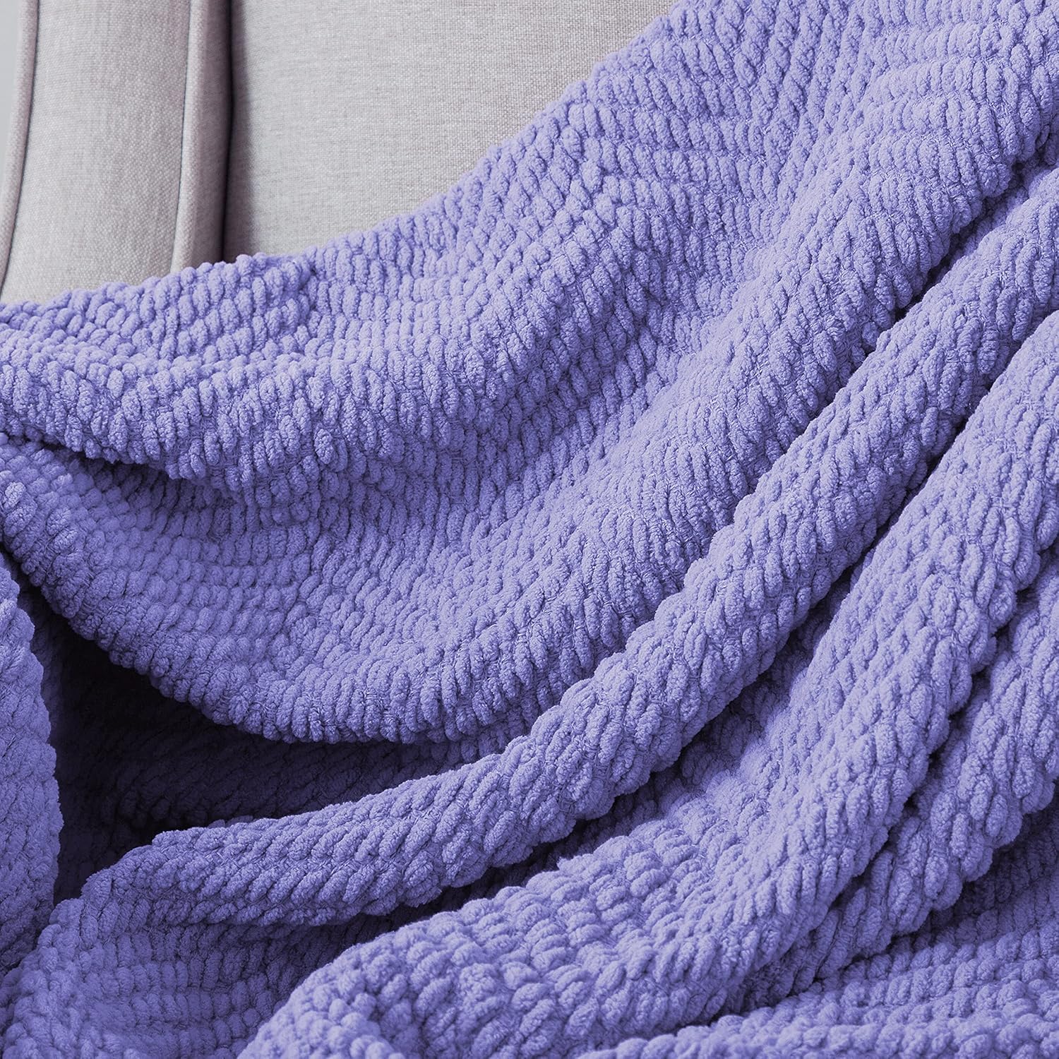 Manta de punto suave con textura para sofá, manta de tweed morado con borlas de flecos para decoración del hogar, cama, sofá, silla, 50 x 60