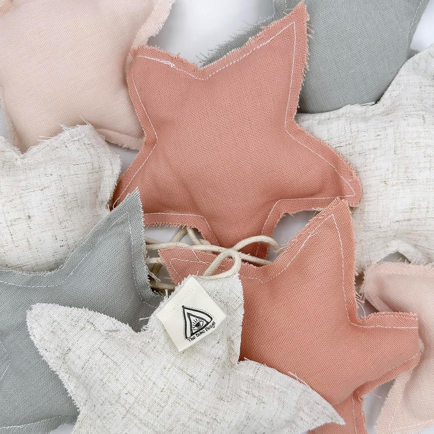 Banderines multicolores banderines banderines de tela de lino pastel guirnalda de 9 estrellas para decoración de habitación, colgar en la pared del