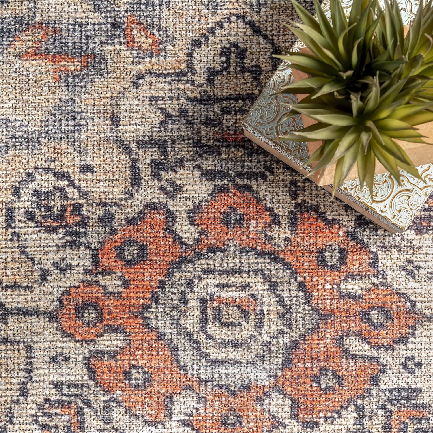 nuLOOM Esmeralda – Alfombra envejecida de medallón, 5 x 8 pies, color naranja