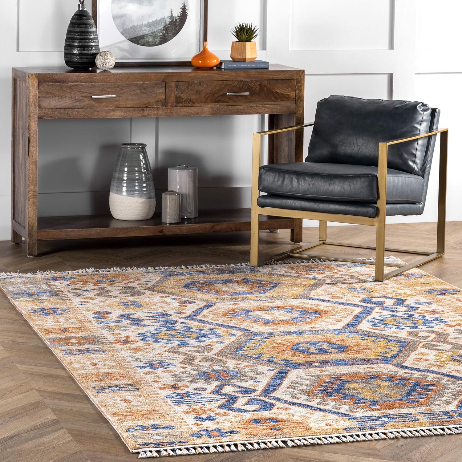 nuLOOM Ripley Global – Alfombra con borlas, 4 x 6 pies, multicolor, rectangular