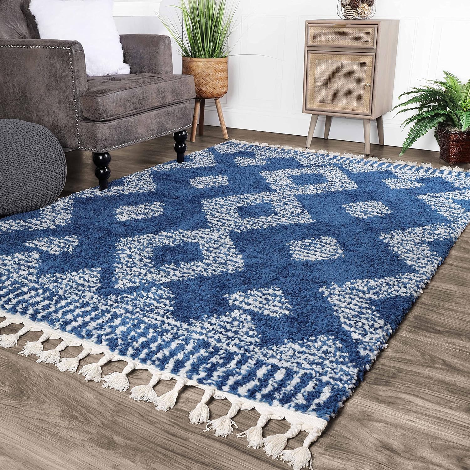 SUPERIOR Alfombra de pelo largo para interiores con borlas, perfecta para dormitorio, cocina, lavandería, entrada, oficina, sala de juegos, cubierta