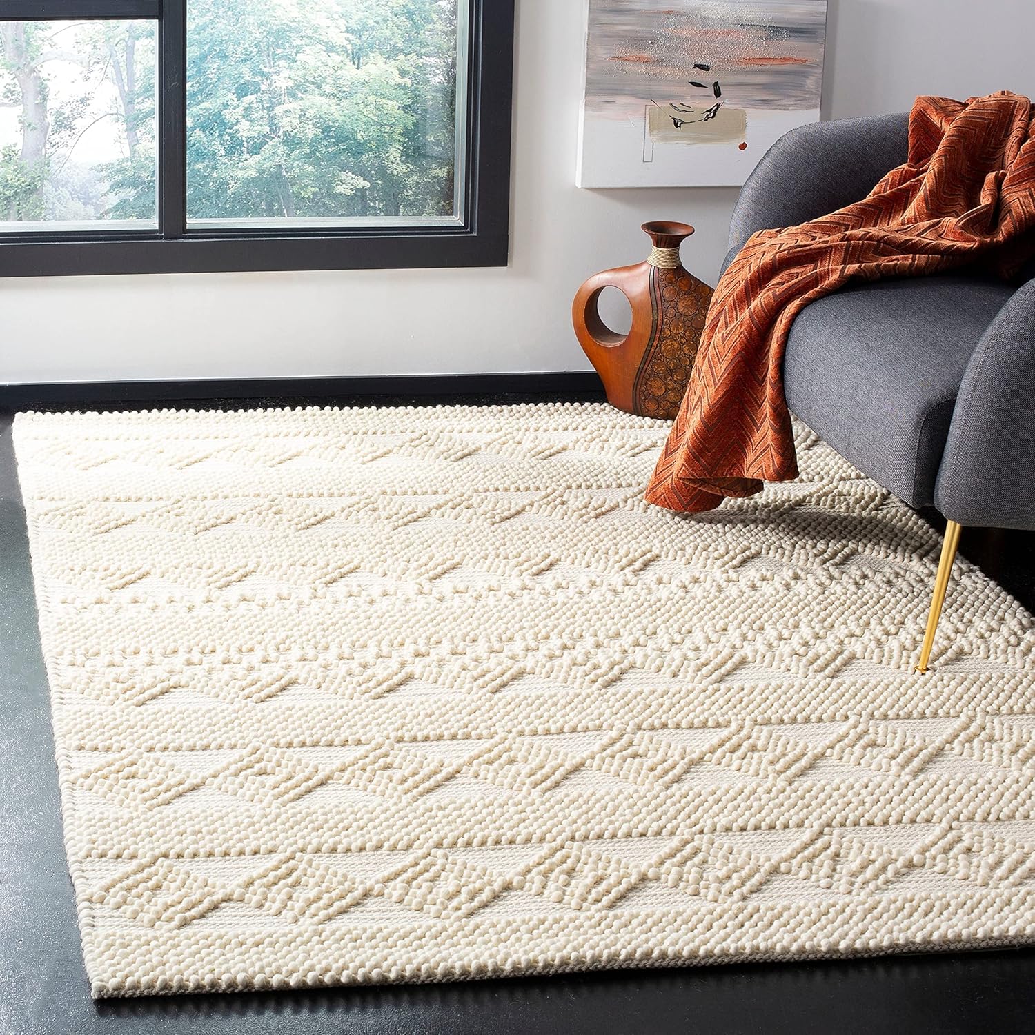 SAFAVIEH Natura Collection – Alfombra de área de 8 x 10 pies, gris y marfil, hecha a mano de lana tribal marroquí y algodón, ideal para zonas de