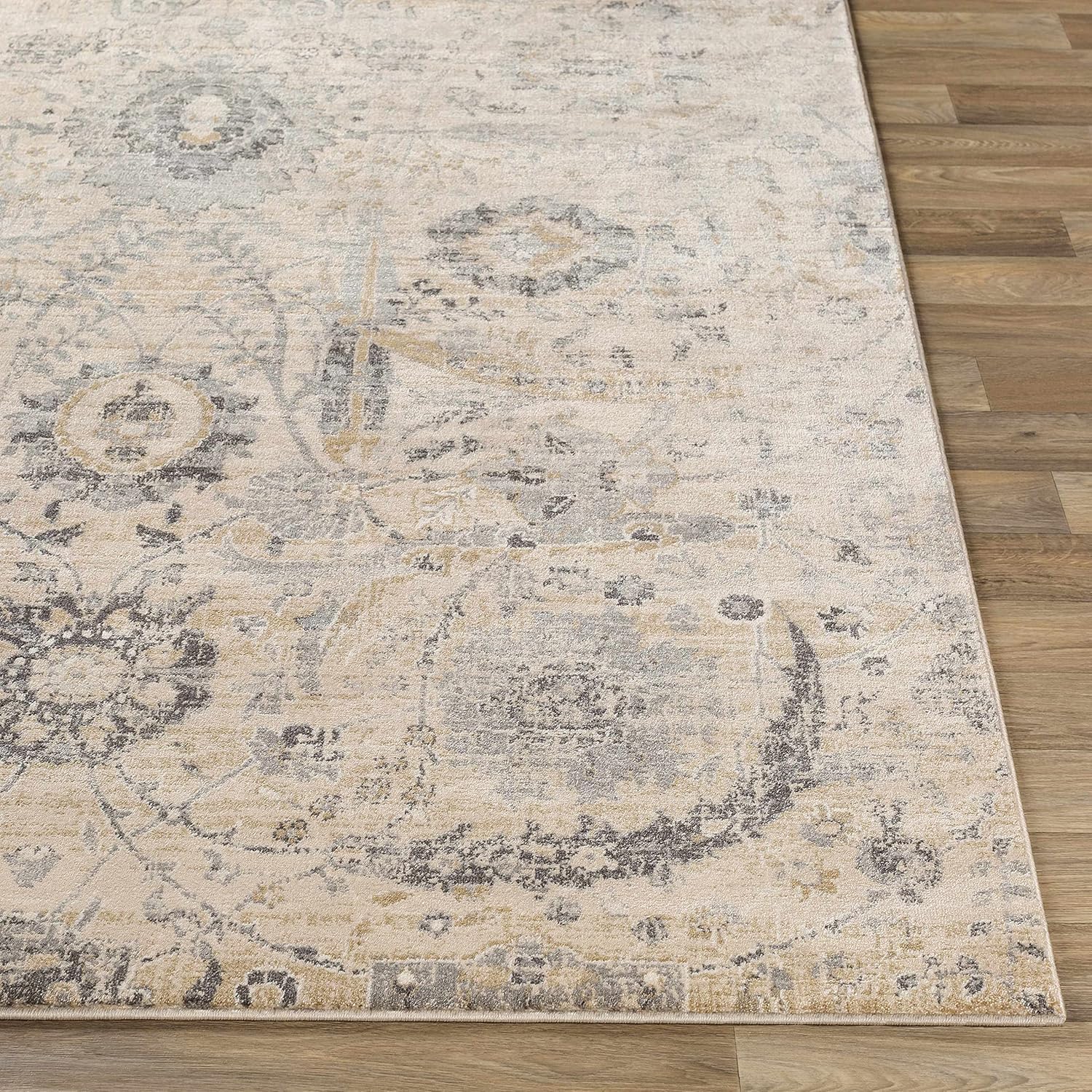 Hauteloom Sunnyside – Alfombra rústica de área grande para sala de estar, dormitorio, comedor, estilo persa, aspecto floral tradicional, gris medio