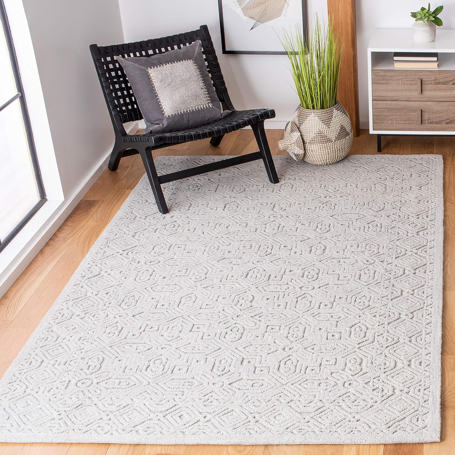 SAFAVIEH Textural Collection – Alfombra de área de 5 x 8 pies, color plateado, hecho a mano, ideal para zonas de alto tráfico en sala de estar,