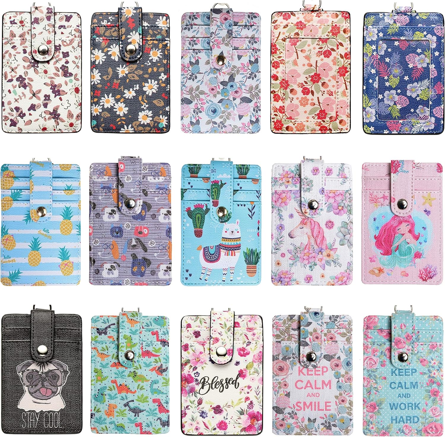 Funda porta tarjeta de identificación de piel sintética con 1 ventana para identificación, 2 ranuras para tarjetas, 2 llaveros y correa para el