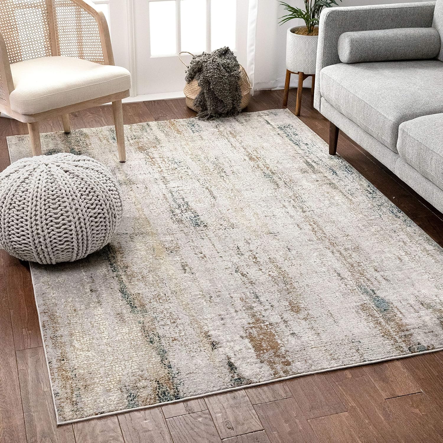 Well Woven Lada – Alfombra vintage envejecida beige y azul (5 pies 3 pulgadas x 7 pies 3 pulgadas)