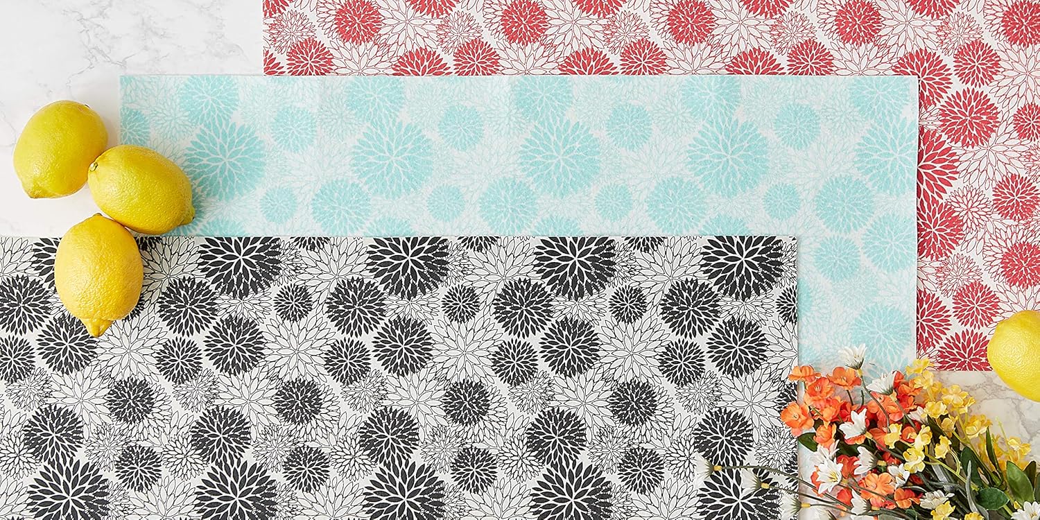 DII Colección de forros para refrigerador, no adhesivos, se pueden cortar para adaptar a su tamaño, 12 x 24pulgadas, diseño de dalias color negro, 6