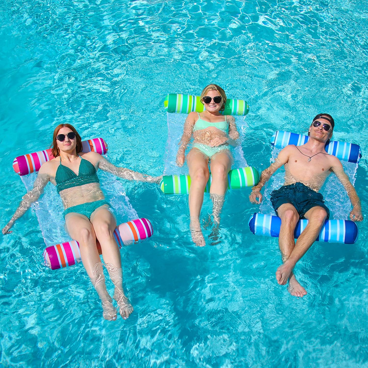 Sloosh 3 Pack Inflatable Pool Float Hammock Water Hammock Lounges Multi-Purpose Swimming Pool Accessories Saddle Lounge Chair Hammock Drifter for - Imagen 8