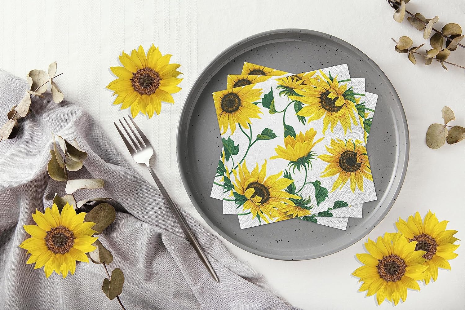 Servilletas de papel para almuerzo, 40 unidades, 13 x 13 pulgadas, girasoles en blanco