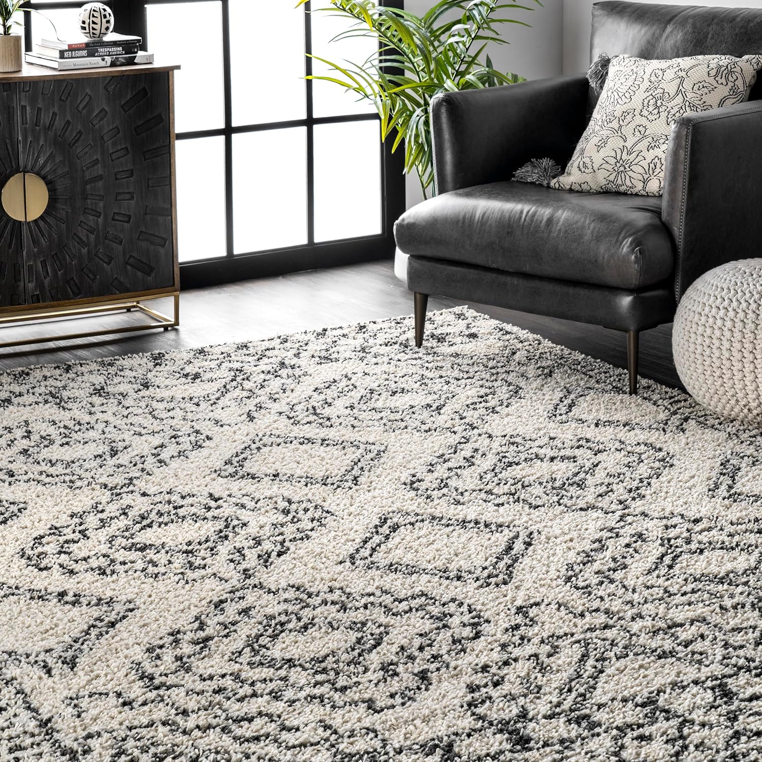 nuLOOM Lacey – Alfombra geométrica marroquí de pelo largo, 9 x 12 pulgadas, color blanco roto